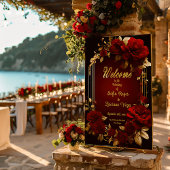 バーグンディエレガントレッドローズ&金ゴールドズ結婚ーズ ポスター