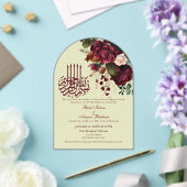 バーグンディエレガントレッドローゼスフローライスラム アクリル招待状 (インサイチュ (ウェディング))