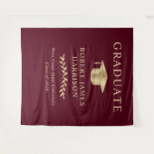 バーグンディエレガントレッド金ゴールド卒業パーティーへようこそ タペストリー (正面(横))