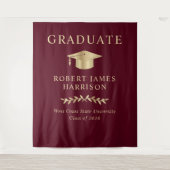 バーグンディエレガントレッド金ゴールド卒業パーティーへようこそ タペストリー (正面)