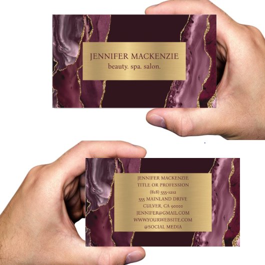 バーグンディエレガントワインレッド&金ゴールドアガテラグジュアリー 名刺