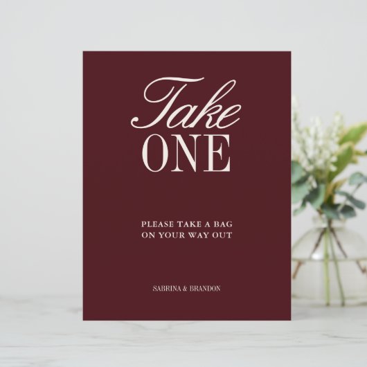 バーグンディエレガントー一つの結婚式の引き出物標識を取る (スタンド正面)