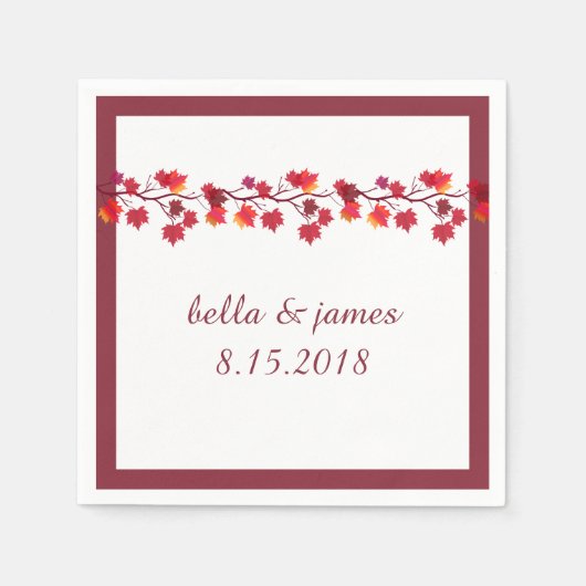 バーグンディエレガント秋の結婚式紙ナプキンズ スタンダードカクテルナプキン (正面)