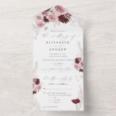 バーグンディエレガント赤面ピンクローズフローラズ結婚 オールインワン招待状 (内側)