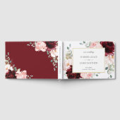 バーグンディエレガント赤面ピンクローズフローラズ結婚 ゲストブック (全面)