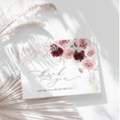 バーグンディエレガント赤面ピンクローズフローラズ結婚 サンキューカード