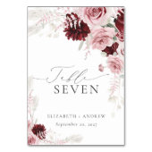 バーグンディエレガント赤面ピンクローズフローラズ結婚 テーブルナンバー (正面)