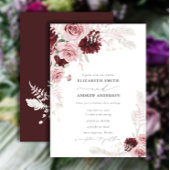 バーグンディエレガント赤面ピンクローズフローラズ結婚 招待状