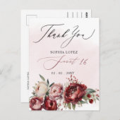 バーグンディエレガント赤面フローラスウィート16サンキュー ポストカード (正面/裏面)