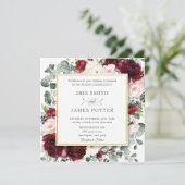 バーグンディエレガント赤面フローラ結婚金ゴールドズスクエア 招待状 (スタンド正面)