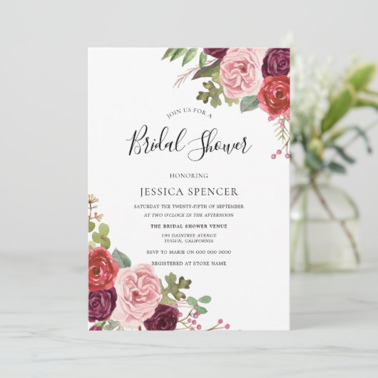 バーグンディエレガント赤面ミントブライダルシャワー招待状 招待状 (スタンド正面)