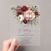 バーグンディエレガント赤面植物性フローラ結婚ズ アクリル招待状 (インサイチュ (ポータブル))