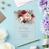 バーグンディエレガント赤面植物性フローラ結婚ズ アクリル招待状 (インサイチュ (ウェディング))