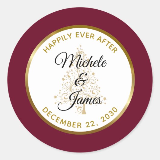 バーグンディエレガント金ゴールドウィンターホリデー結婚ズ ラウンドシール (正面)