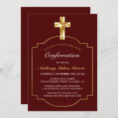 バーグンディエレガント金ゴールドクロスボーイズ確認 招待状 (正面/裏面)