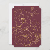 バーグンディエレガント金ゴールドピンクコーラルフローラ結婚ズ 招待状 (裏面)