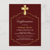 バーグンディエレガント金ゴールドボーイズ確認招待状 ポストカード (正面)