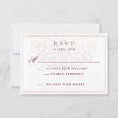 バーグンディエレガント金ゴールドマンダラインディアンウェディングRSVP 出欠カード (正面)