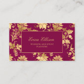 バーグンディエレガント金ゴールドヴィンテージウェディングプランナー 名刺 (正面)