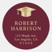 バーグンディエレガント金ゴールド卒業差出人住所 ラウンドシール (正面)