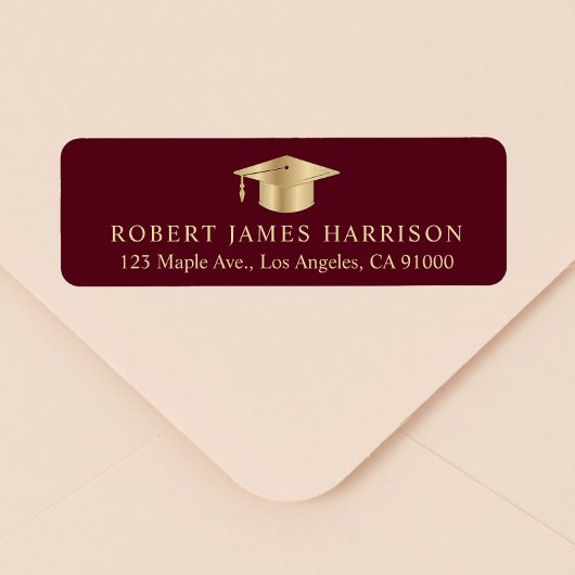 バーグンディエレガント金ゴールド卒業差出人住所 ラベル