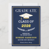 バーグンディエレガント金ゴールド大学の卒業パーティー 招待状 (正面)