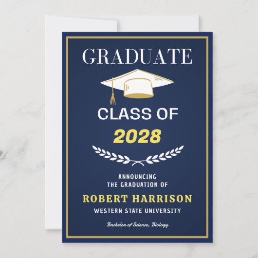 バーグンディエレガント金ゴールド大学の卒業パーティー 招待状 (正面)