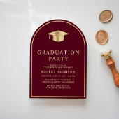 バーグンディエレガント金ゴールド大学の卒業パーティー 招待状