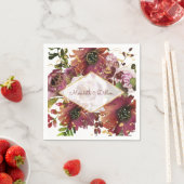 バーグンディエレガント金ゴールド赤面ピンクフローラズ結婚ズ スタンダードカクテルナプキン (インサイチュ)