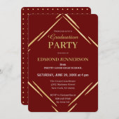 バーグンディエレガント金ゴールド高校卒業パーティー 招待状 (正面/裏面)