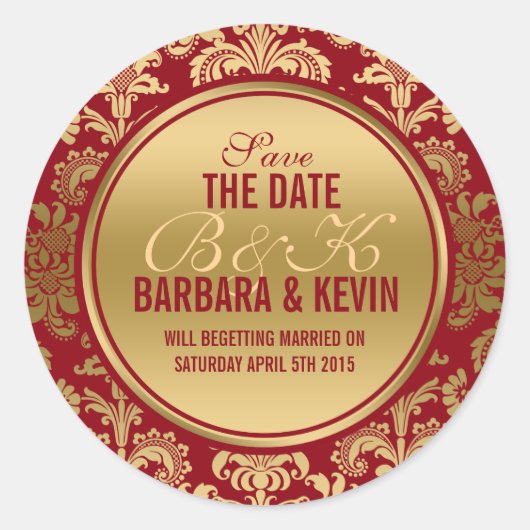 バーグンディエレガント&金ゴールドフローラダマスク2 ラウンドシール (正面)