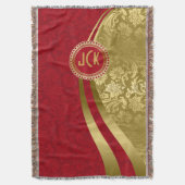 バーグンディエレガント&金ゴールドヴィンテージフローラダマスク2 スローブランケット (正面縦)