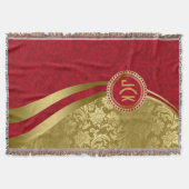 バーグンディエレガント&金ゴールドヴィンテージフローラダマスク2 スローブランケット (正面)