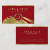 バーグンディエレガント&金ゴールドヴィンテージフローラダマスク 名刺 (正面/裏面)