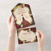 バーグンディスペインのフローラウッドミ素朴ーカンス オールインワン招待状 (貼ってはがせる)