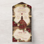 バーグンディスペインのフローラウッドミ素朴ーカンス オールインワン招待状 (内側)