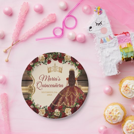 バーグンディスペインのフローラウッドミ素朴ーカンス ペーパープレート (パーティー)