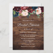 バーグンディネイビー赤面ウ素朴ッドブライダルシャワー 招待状 (正面)