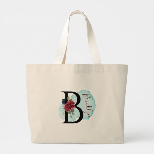 バーグンディパーソナライズされたフローラBブライダルシャワーギフト ラージトートバッグ (裏面)