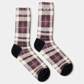 バーグンディパーソナライズされた&クリームタータンチェックプレイドカスタム ソックス (右)