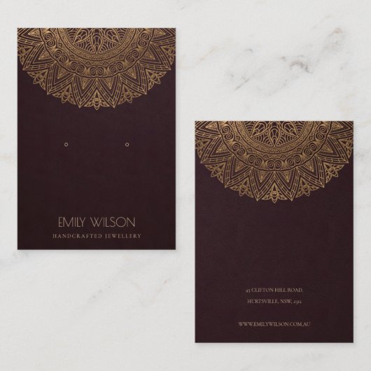 バーグンディフェイク金ゴールドマ華美ンダライヤリングディスプレイ 名刺 (正面/裏面)