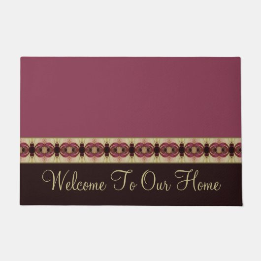 バーグンディモダンアクセント付き歓迎 ドアマット (正面)