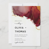 バーグンディモダンオレンジ金ゴールドエレガント秋の結婚式 招待状 (正面)