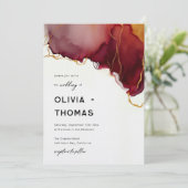 バーグンディモダンオレンジ金ゴールドエレガント秋の結婚式 招待状 (スタンド正面)