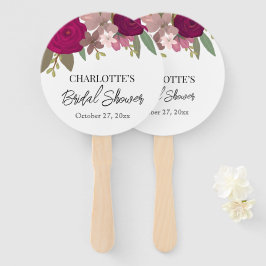 バーグンディモダンガーデンフラワーズブライダルシャワー ハンドファン