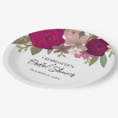 バーグンディモダンガーデンフラワーズブライダルシャワー ペーパープレート (アングル)