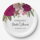バーグンディモダンガーデンフラワーズブライダルシャワー ペーパープレート (正面)