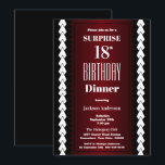 バーグンディモダンサプライズ18誕生日ディナー 招待状<br><div class="desc">黒いサプライズ赤と白18th誕生日ディナーパーティの招待状。</div>