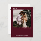 バーグンディモダンシンプルミニマル写真結婚ズ 出欠カード (正面/裏面)