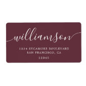 バーグンディモダンスクリプトファミリー差出人住所 ラベル (正面)